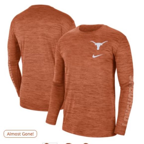 Nike Texas Longhorns Velocity Legend Performance Long Sleeve T-Shirt, Size Large - Picture 1 of 10